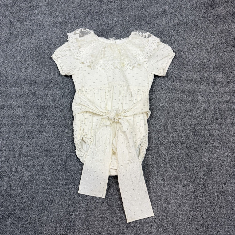 Phi Clothing Girls 12M White Romper One-Piece Lace Collar Bow Short Sleeve